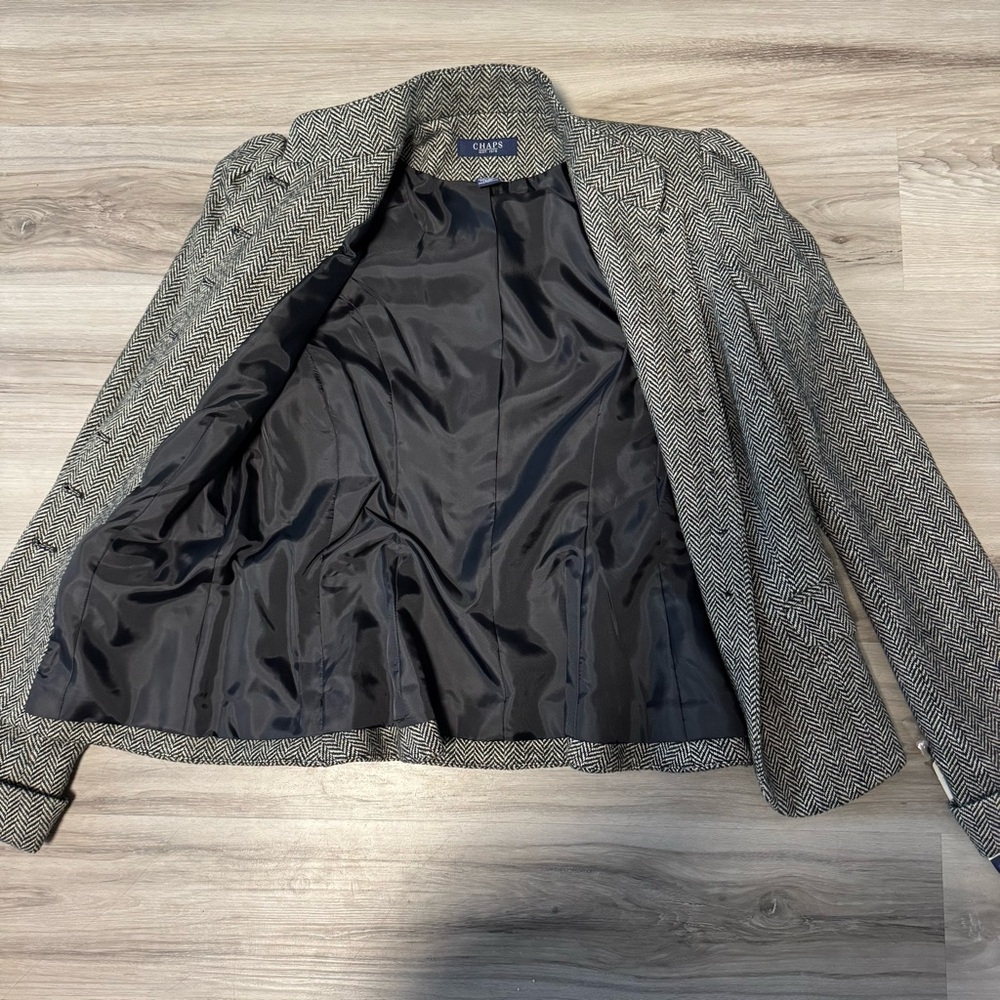 NWT Vtg $130 Chaps Wool Blend Jacket Womens Size M Gray Herringbone Gold Buttons - Picture 4 of 9
